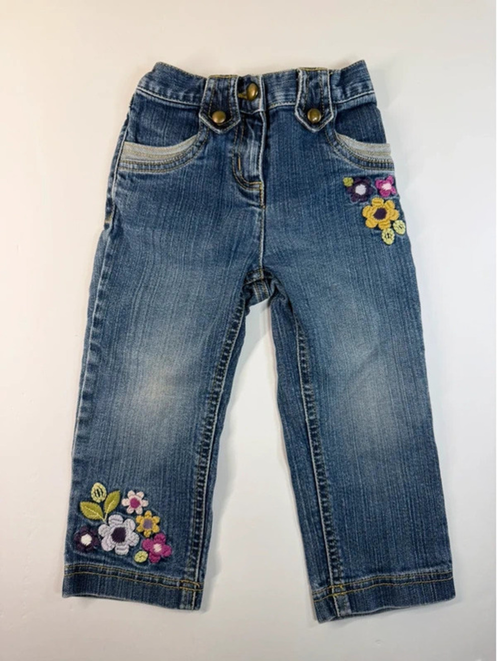 Vintage 2006 Gymboree Girls Size 2T Floral Embroidered Denim Jeans